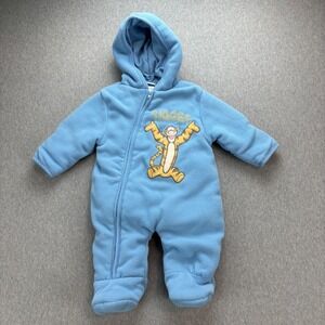 Vintage 2000's Disney Baby Bunting Snowsuit 0/3 Months Blue Tigger Fleece Hooded
